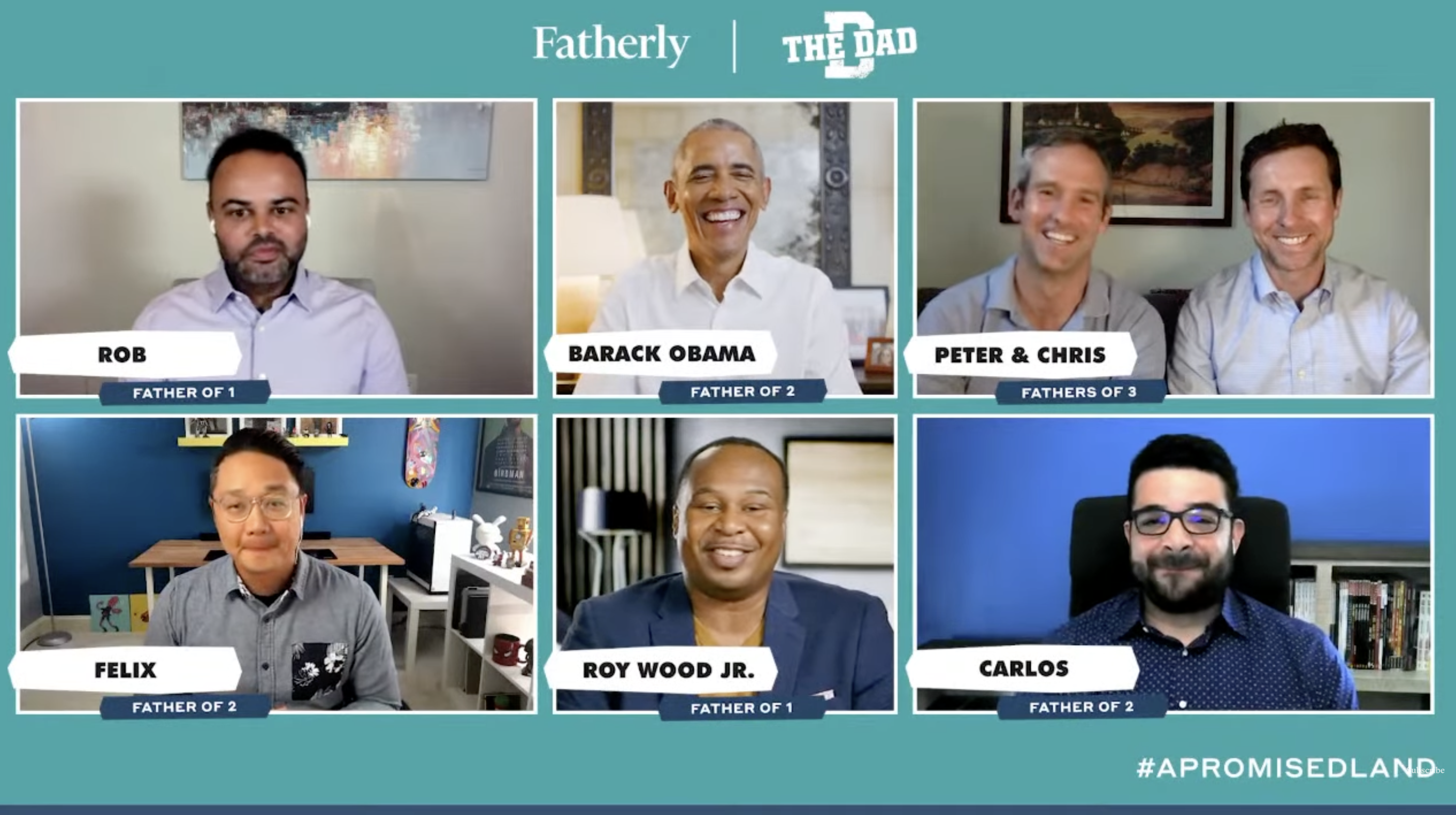 The live panel: President Obama with the dads and moderator Roy Wood Jr.