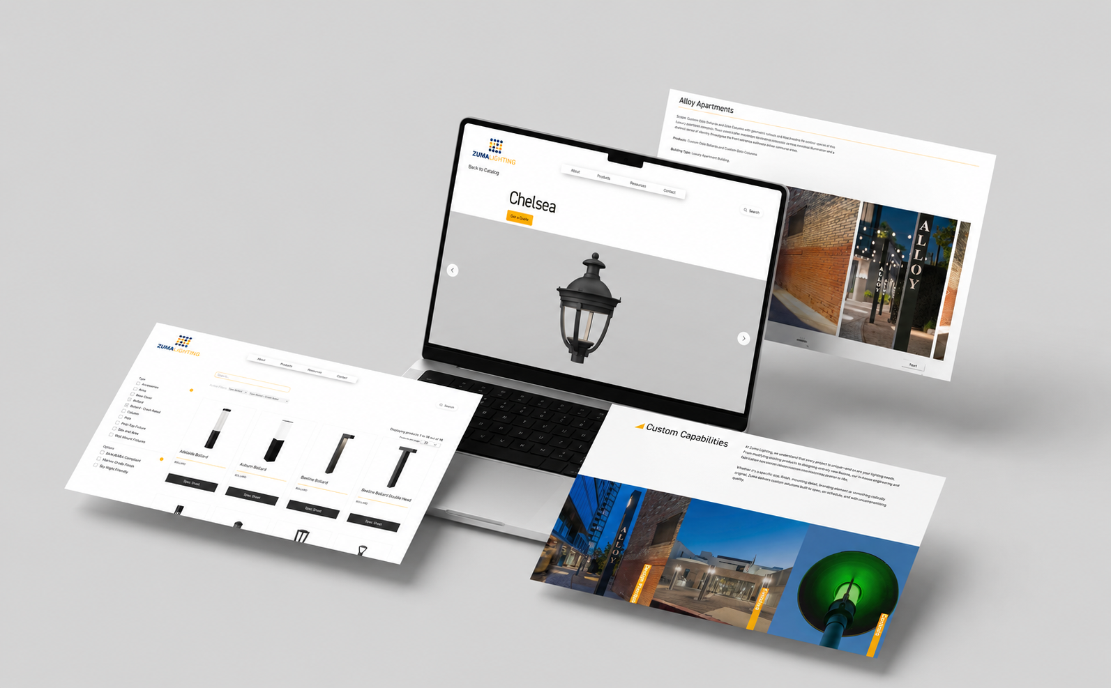 Zuma Lighting product-discovery website screens